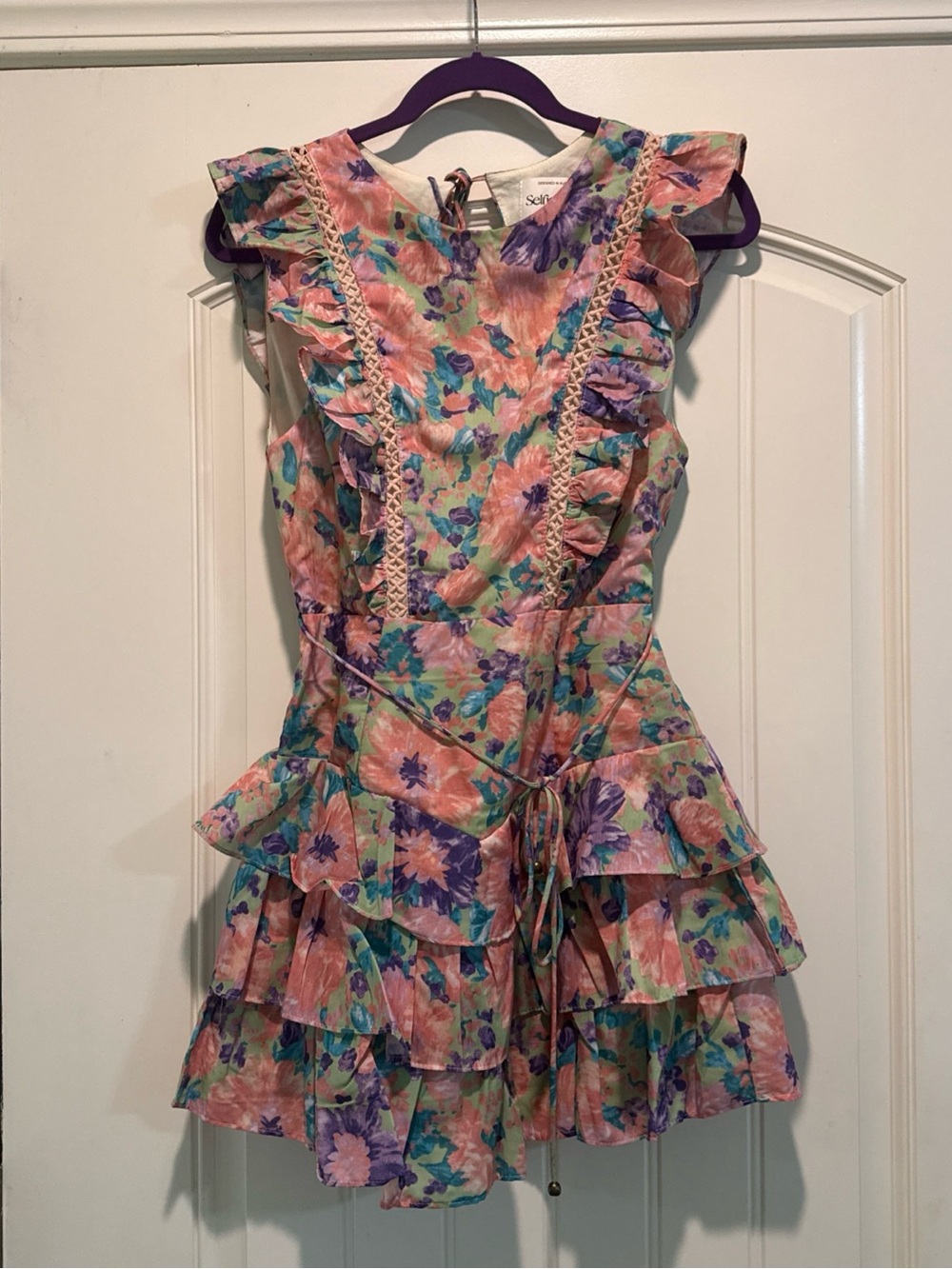 Selfie Leslie Floral Ruffle Mini Dress in Pink, Purple, Teal